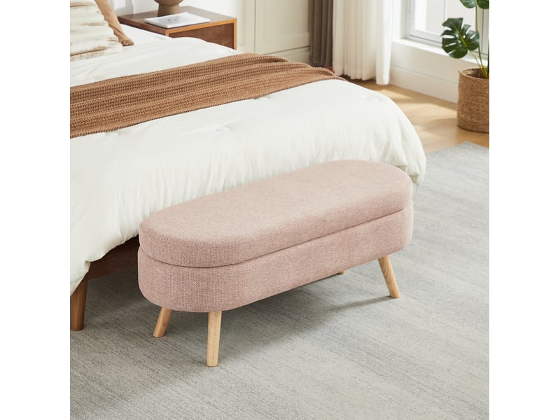  Banc de lit coffre 110x40x42 cm, rangement, banc d'entrée et bout de lit, chambre salon couloir, velours doux, rose  - Conforama B