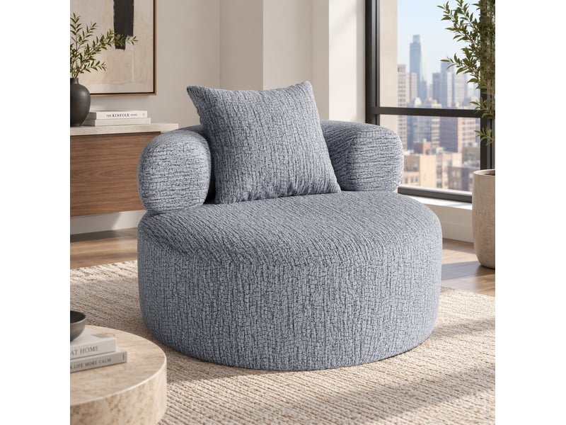  Fauteuil rond en chenille avec coussin, 100 cm, gris evryae  - Conforama B