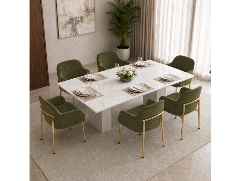  Lot de 6 chaises de salle à manger, dossier ergonomique, moderne, métal et bois, vert et doré  - Conforama B