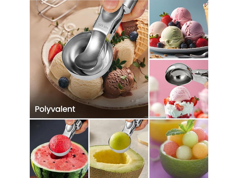 Cuillere a glace en acier inoxydable 20.5 cm - cuillère à glace avec gâchette et poignée confortable, poli miroir - Conforama D