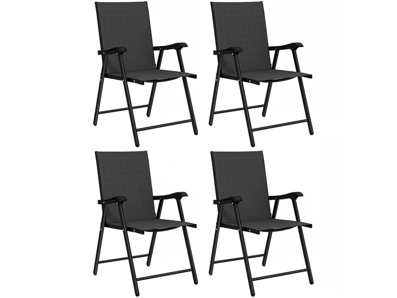 Lot de 4 chaises de jardin pliantes structure acier robuste sans montage dossier haut ergonomique 58x62x97cm noir - Conforama A