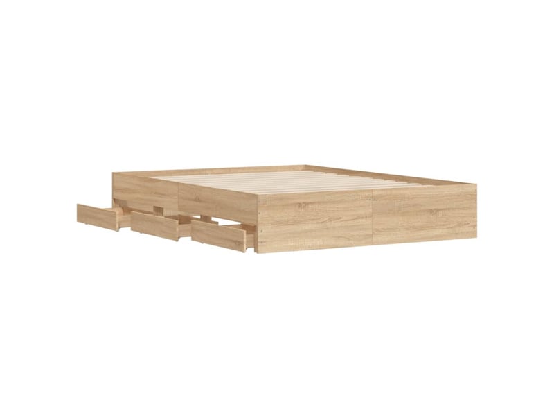 Lit double- lit adulte -  cadre de lit avec tiroirs sans matelas chêne sonoma 150x200 cm  - Conforama D