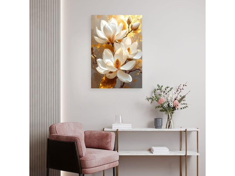  Image sur toile, magnolias blancs aux reflets dorés sur fond chaud 80x120 1312611165 - Conforama B
