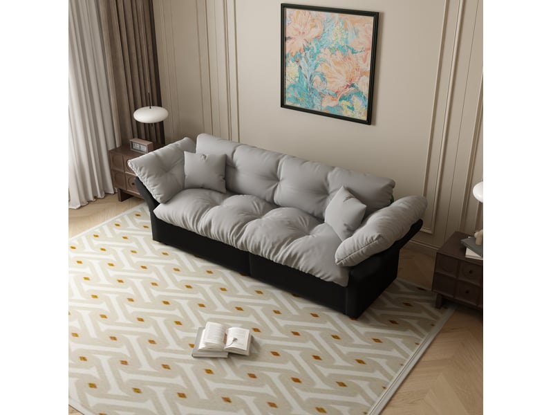  Canapé-lit convertible 3-en-1 190x85x91 cm en bois et métal, couleur gris et noir, design moderne, design moderne  - Conforama D