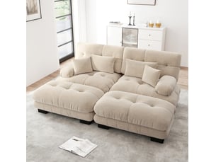 Canapé d'angle modulable modenvie 2 places en chenille marron clair avec 2 poufs mobiles