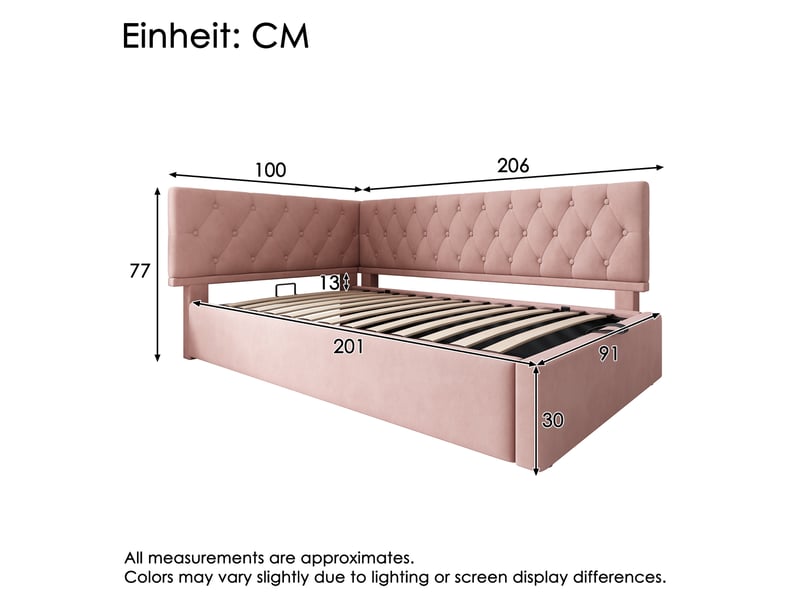  Lit banquette 90x200 velours rose - lit coffre avec rangement hydraulique et sommier  - Conforama C