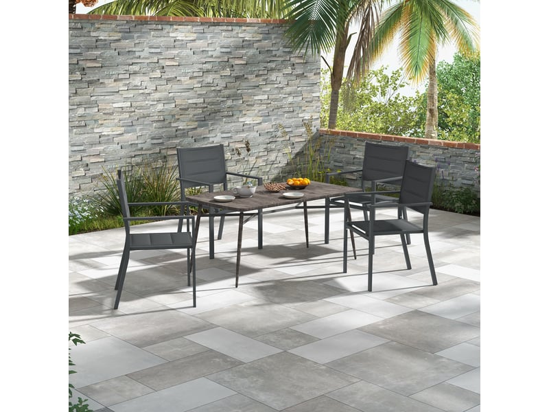 Lot de 4 fauteuils de jardin, chaises empilables, aluminium, 56.5x57.5x87cm, gris - Conforama D