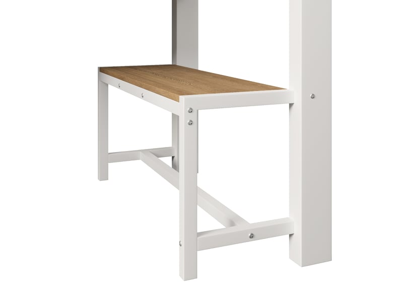  Lit mezzanine en métal, lit simple 90x200 cm avec bureau, escalier à rangements, led et penderie, sans matelas, blanc  - Conforama E