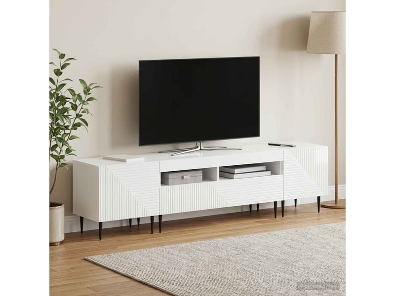  Ensemble de 3 meubles tv led blanc brillant bois d'ingénierie shl26462  - Conforama B