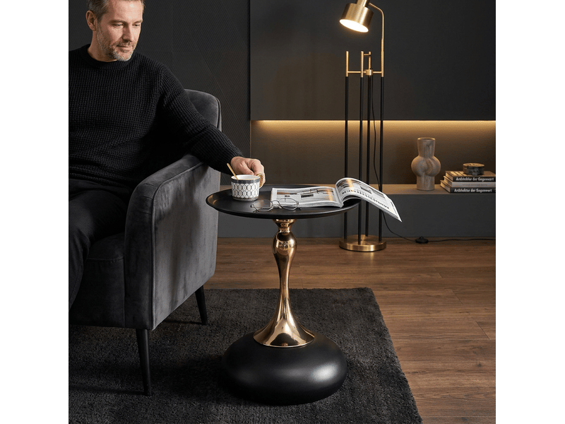  Table d'appoint ronde 38x38x54 cm en acier carbone noir et doré  - Conforama D