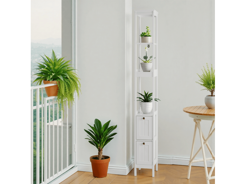 Colonne de salle de bains 20x30x161 cm blanche avec 2 tiroirs et 3 étagères - Conforama E