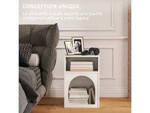 Lot de 2 tables de chevet, table de nuit avec compartiments ouverts, design arqué, blanc, 40 x 30 x 60 cm