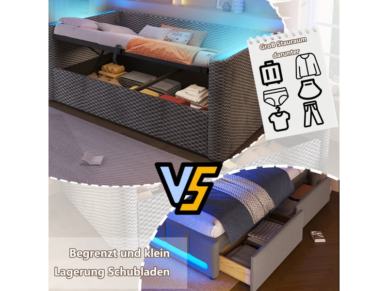  Lit de jour 90x200 canapé lit velours gris avec éclairage led et coffre hydraulique  - Conforama R