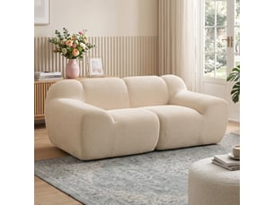 Canapé 2 places en chenille, canapé de salon 174cm, assise et accoudoirs larges rembourrés, entièrement compressé, beige