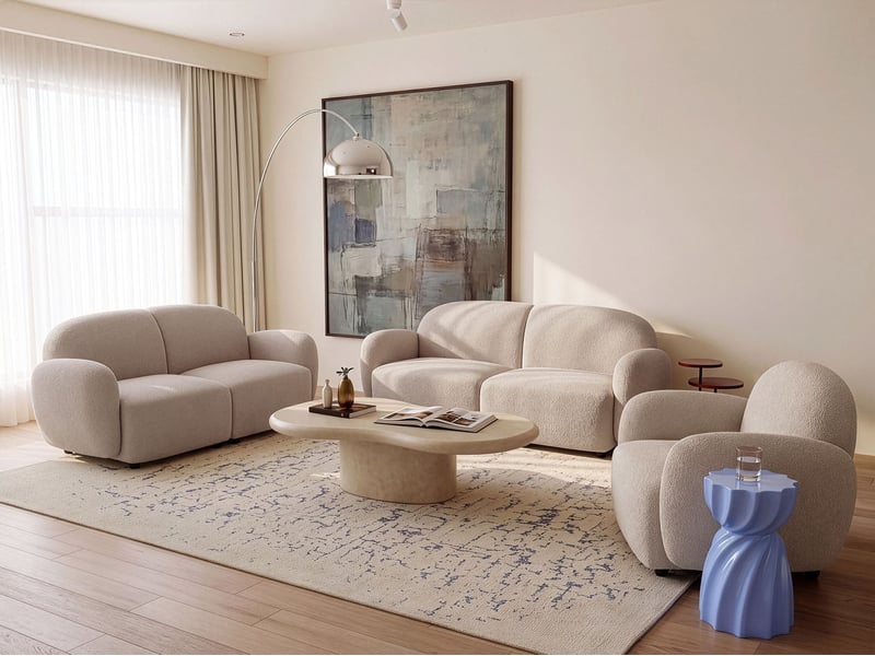  Ensemble de salon 6 places jule bouclé beige  - Conforama B