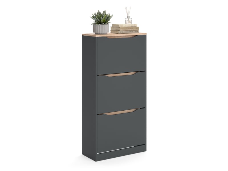  Vicco benne à chaussures, anthracitechêne artisan, 60.2x120cm avec 3 compartiments basculants  - Conforama E