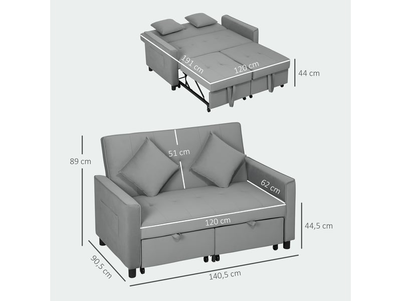  Canapé d'angle, canapé convertible – dossier réglable, gris, en velours, avec rangement, 2 places  - Conforama A