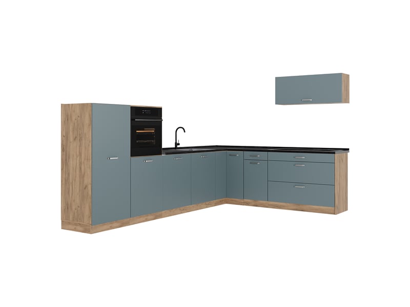  Vicco cuisine en angle, bleu-grischêne doré, 327 x cm sans plan de travail  - Conforama A