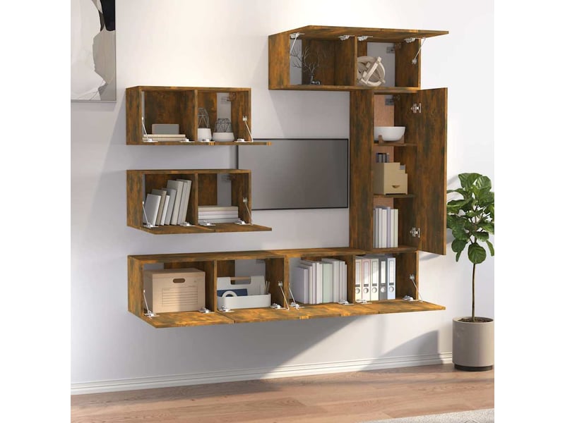  Ensemble de meubles tv 6 pcs chêne fumé bois d'ingénierie shl12370  - Conforama C