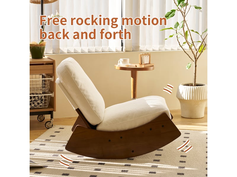  Fauteuil à bascule avec glissière, rembourré, structure en bois massif, salon, chambre et bébé  - Conforama E