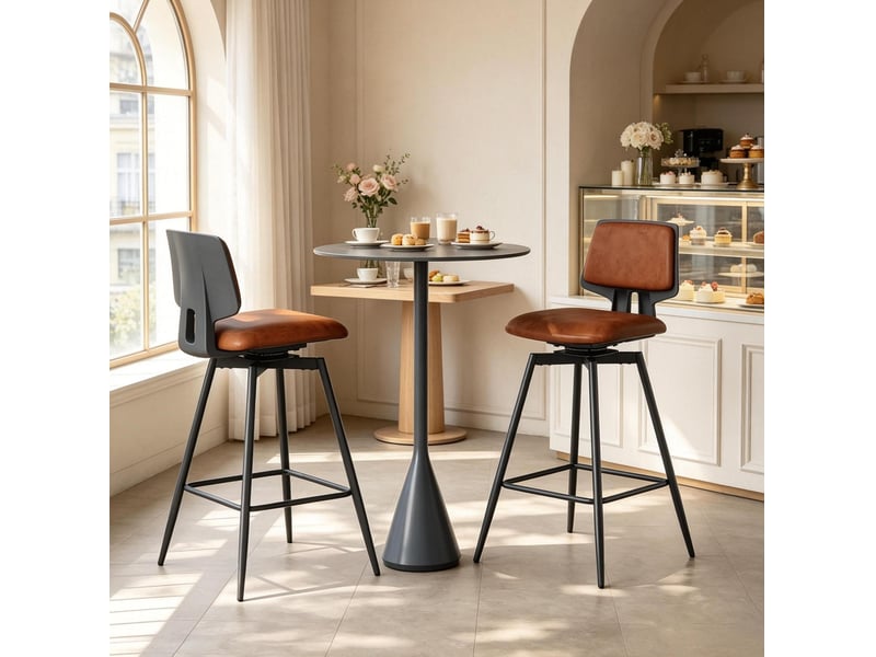  Lot de 2 tabourets de bar pivotants avec dossier et repose-pieds en similicuir marron 45,5 × 45,5 × 89 cm  - Conforama D