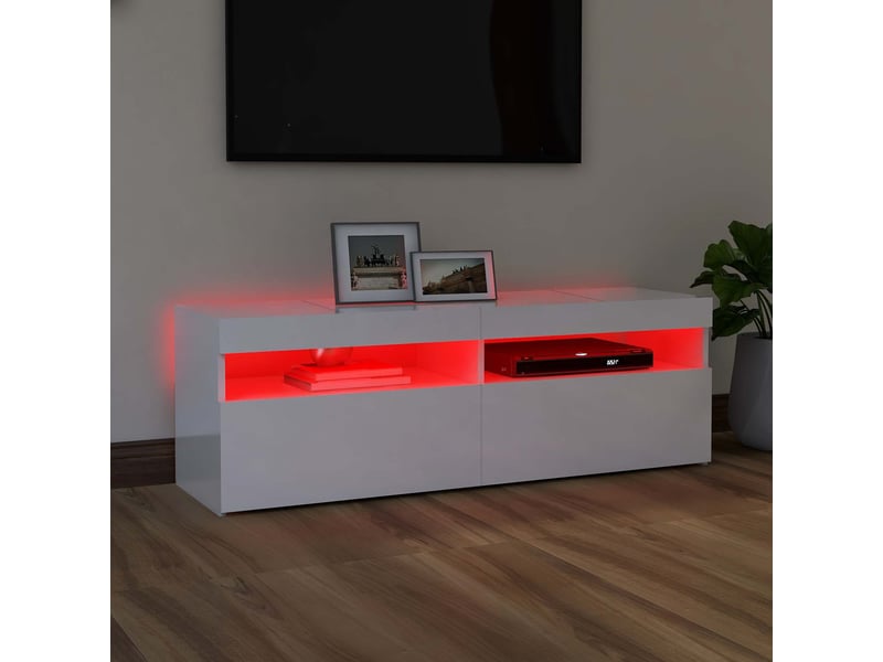  Meuble tv - banc tv - meuble de rangement avec lumières led blanc brillant 120x35x40 cm  - Conforama D