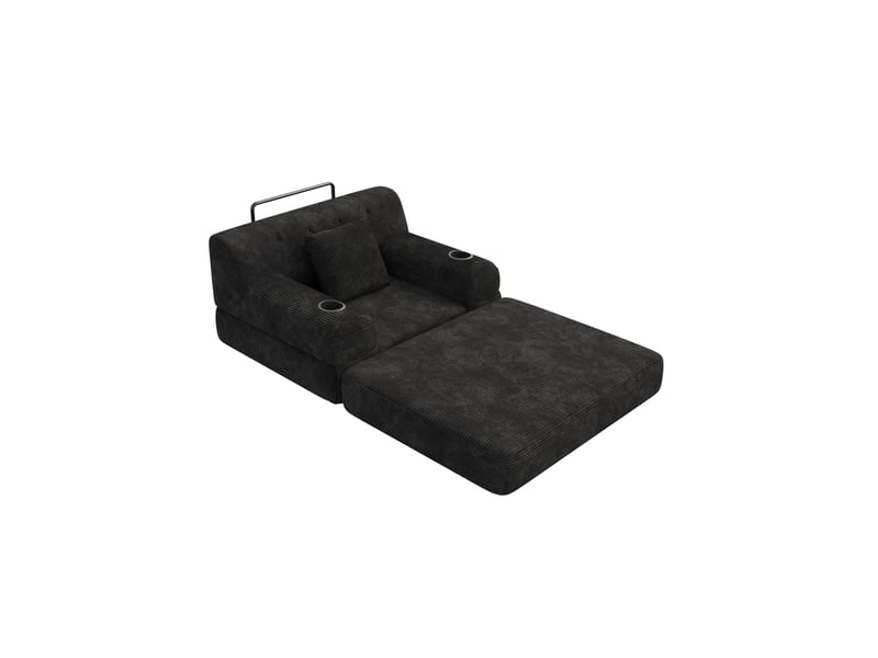 Canapé convertible 1 place 107 x 80 x 81 cm – noir – dossier haut, 4 poches et 2 porte-gobelets  - Conforama D