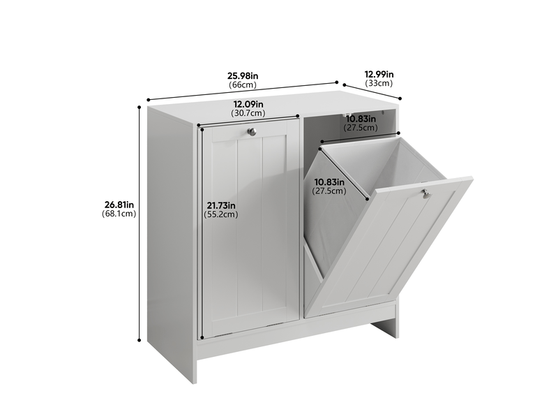  Meuble avec panier à linge 66x33x68 cm, placard de rangement blanc en mdf avec paniers amovibles pour salle de bain  - Conforama C