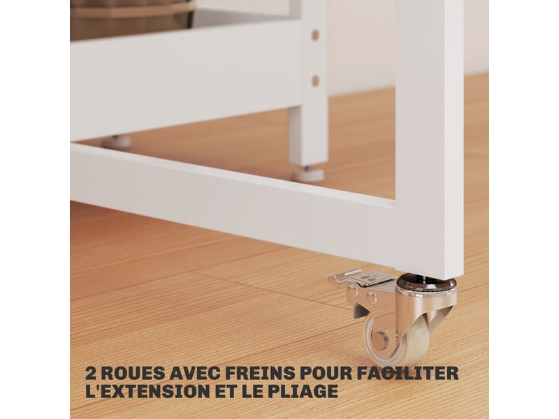  Table à manger pliante sur roulettes 4 personnes avec compartiments ouverts, pour petits espaces, blanc, salle à manger  - Conforama R