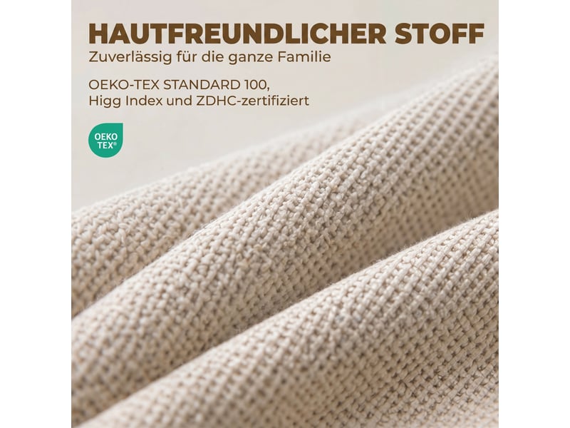  Lot de 2 chaises de salle à manger tissu effet lin et bois d'hévéa blanc crème  - Conforama E
