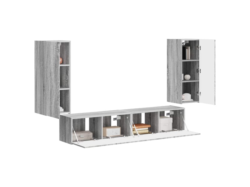  Ensemble de meuble tv - banc tv - meuble de rangement mural 4 pcs gris sonoma bois d'ingénierie  - Conforama C