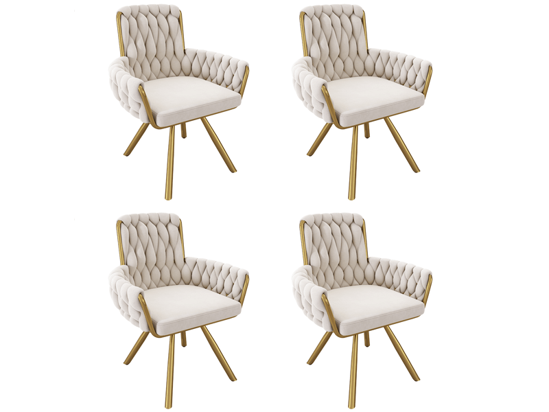  Chaise de salle à manger lot de 4 pivotante à 360 degrés avec accoudoirs et dossier haut en velours beige  - Conforama A