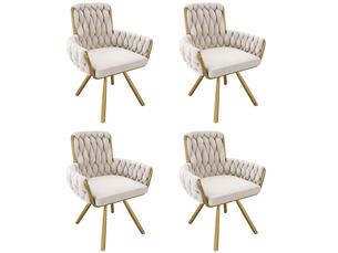 Chaise de salle à manger lot de 4 pivotante à 360 degrés avec accoudoirs et dossier haut en velours beige