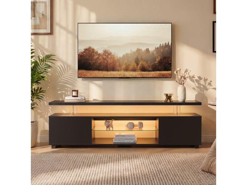  Lit double en velours avec oreilles de lapin et bandeau lumineux chaud réglable, coffre de rangement sous le lit, deux poufs, beige, 140x200 cm  - Conforama B