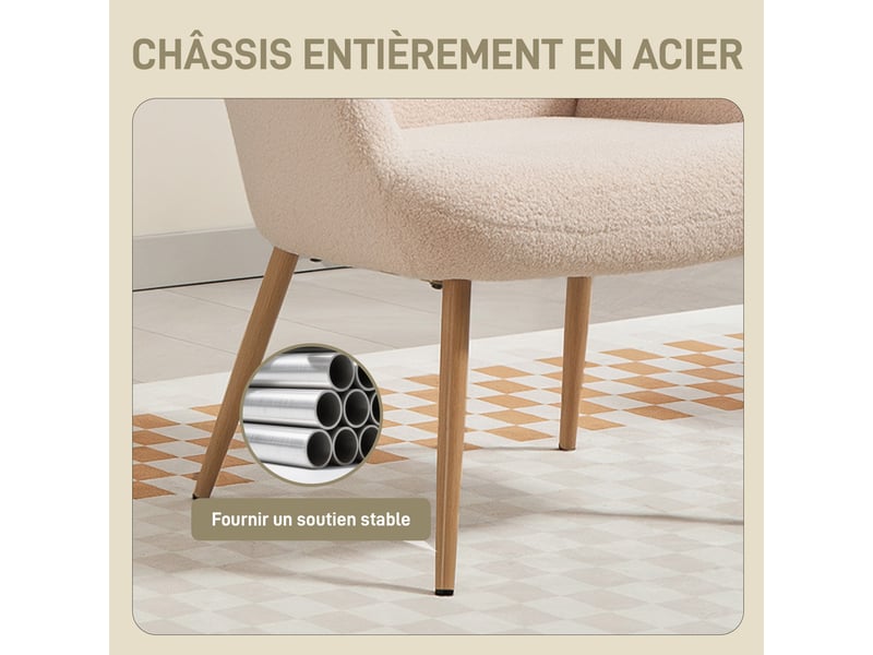  Fauteuil avec accoudoirs en tissu bouclette beige 71x74x97,5 cm  - Conforama E