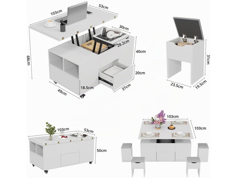  Table basse extensible à plateau relevable (blanche)  - Conforama C