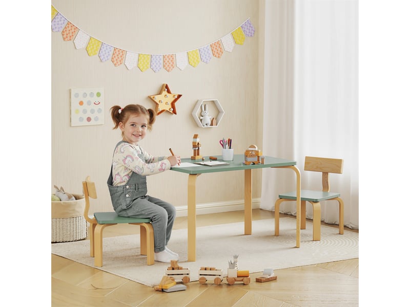  Table enfant avec chaises, lot table et 2 chaises enfant en bois pour dessiner, jouer, étudier, vert, 78x53x53cm  - Conforama D