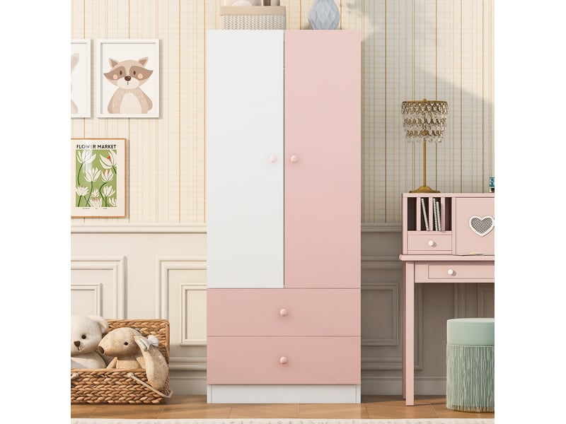  1515151515 armoire 70x40x170 cm 2 tiroirs, mdf, rose et blanc, design bicolore, rangement pratique  - Conforama E