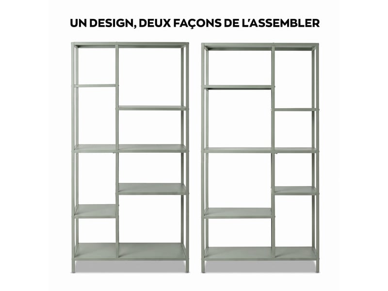 Padma - libreria freestanding a 6 ripiani 80x163,5x30 cm scaffale per soggiorno, ufficio in metallo salvia - Conforama D