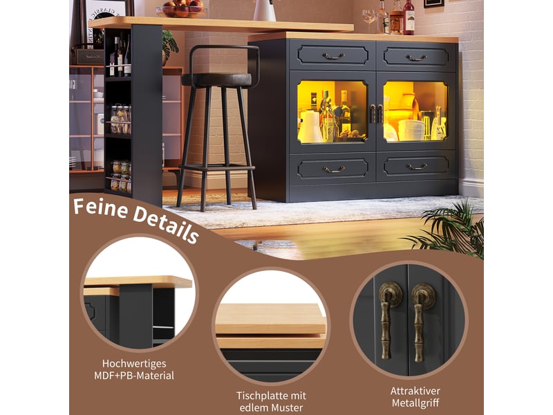  Table de bar extensible rotative 360° avec led noir 135-203x39x92.8 cm N620BZ250806S - Conforama D