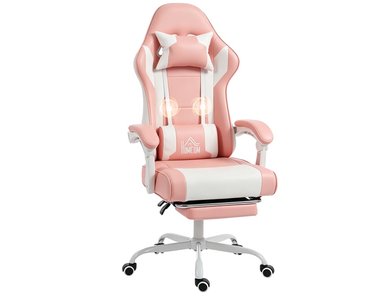  Fauteuil de jeu avec massage lombaire, vibration, inclinaison à 155°, hauteur réglable, appui-tête et repose-pieds rétractables, rose  - Conforama A