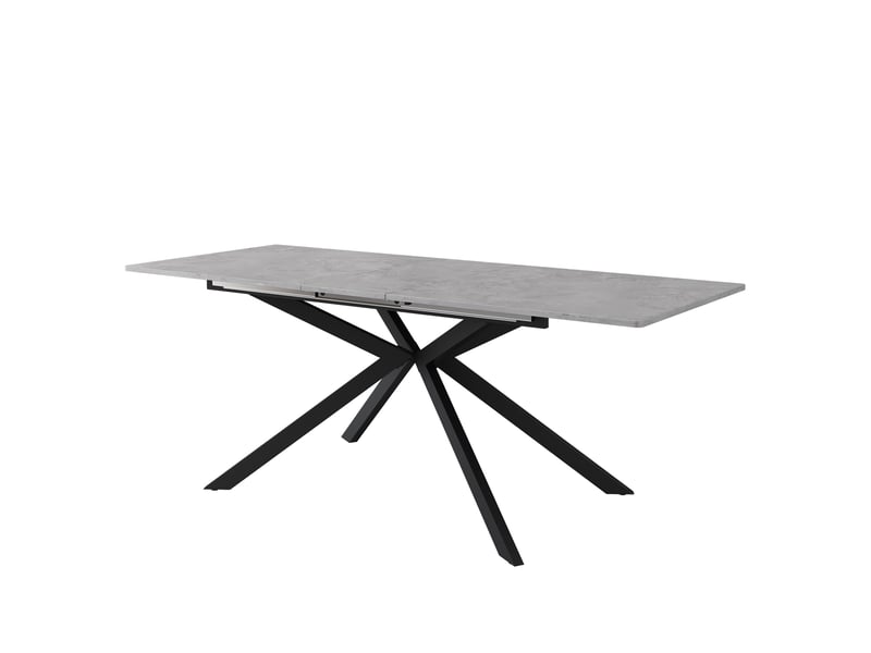 Table à manger extensible gris et noir effet ciment, design pieds croisés, automatique l150180x70x76 cm - Conforama E