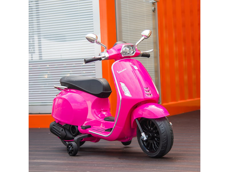  Moto électrique pour enfants, vespa, 3 kmh, 3-6 ans, musique, lumières et radio, rose  - Conforama D