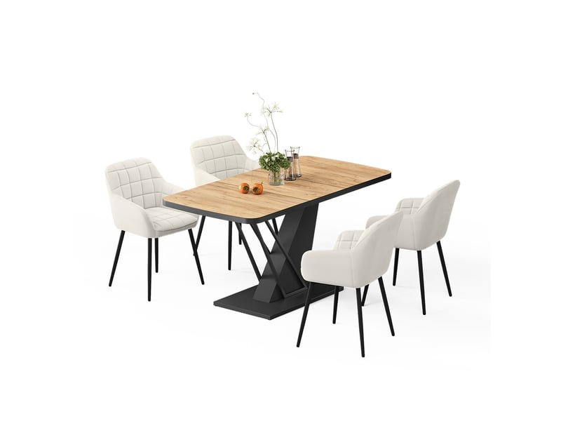  Vicco ensemble de table à manger, chêne de force dorénoir, 120x80cm avec 4 chaises de salle à manger  - Conforama E