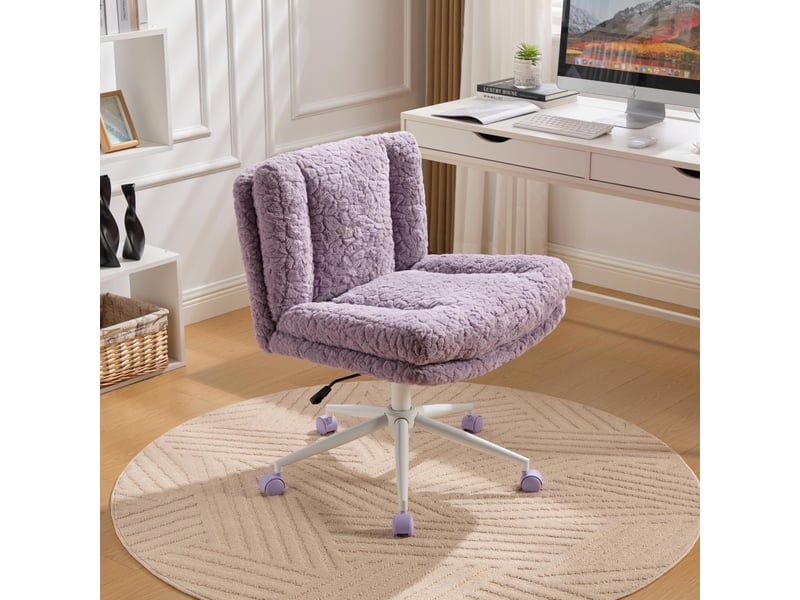  Chaise de bureau en fausse fourrure violette à assise large  - Conforama C