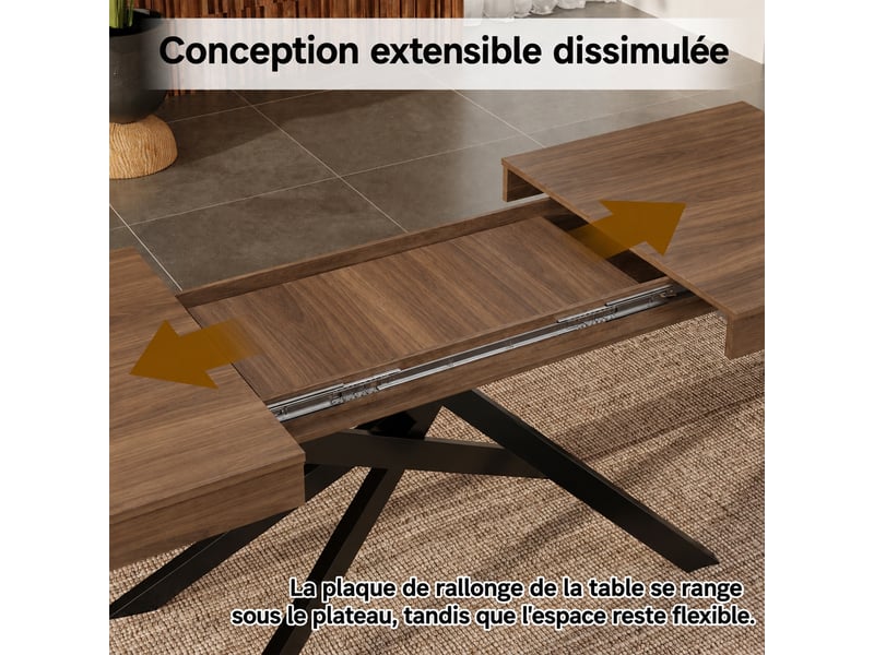  Table à manger extensible rectangulaire couleur noyer, 140 à 180 cm, 6 à 8 personnes  - Conforama D