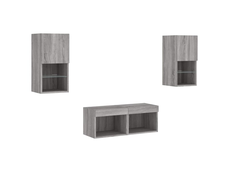  Meuble tv - banc tv - meuble de rangement muraux 4 pcs avec lumières led sonoma gris  - Conforama C
