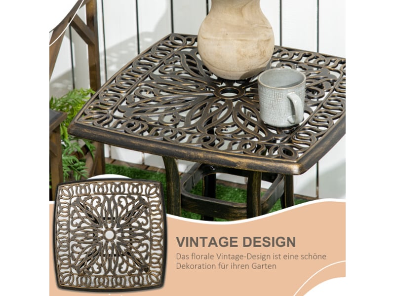  Table d’appoint jardin avec trou pour parasol, cadre aluminium bronze, 54x54x52,5 cm, balcon  - Conforama D