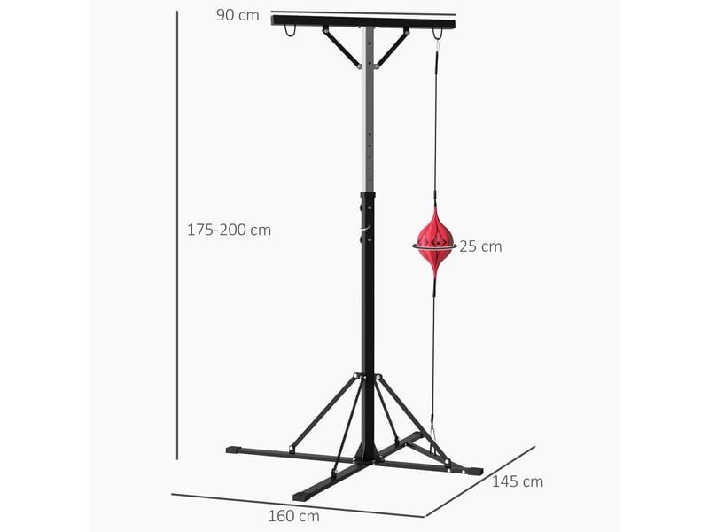  Support de sac de frappe réglable en hauteur avec speedball, structure en métal, 160 x 145 x 175-220 cm (l x l x h), noir  - Conforama E