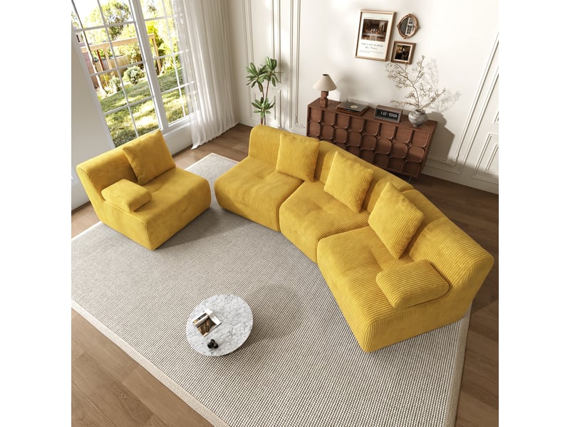  Canapé modulable, canapé 4 places, sans montage, format compressé, mobilier pour espace de vie, en velours tricoté  - Conforama D